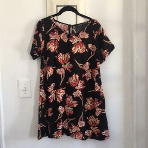 Black and floral shift dress with pockets
